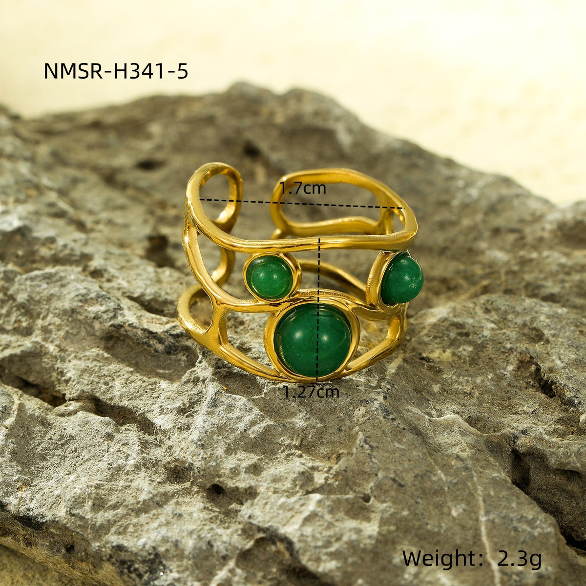 Anello Minimalista di Lusso a Cuore in Pietra Naturale in Acciaio Inossidabile con Placcatura in Oro 18K, Fascia Aperta Regolabile da Donna