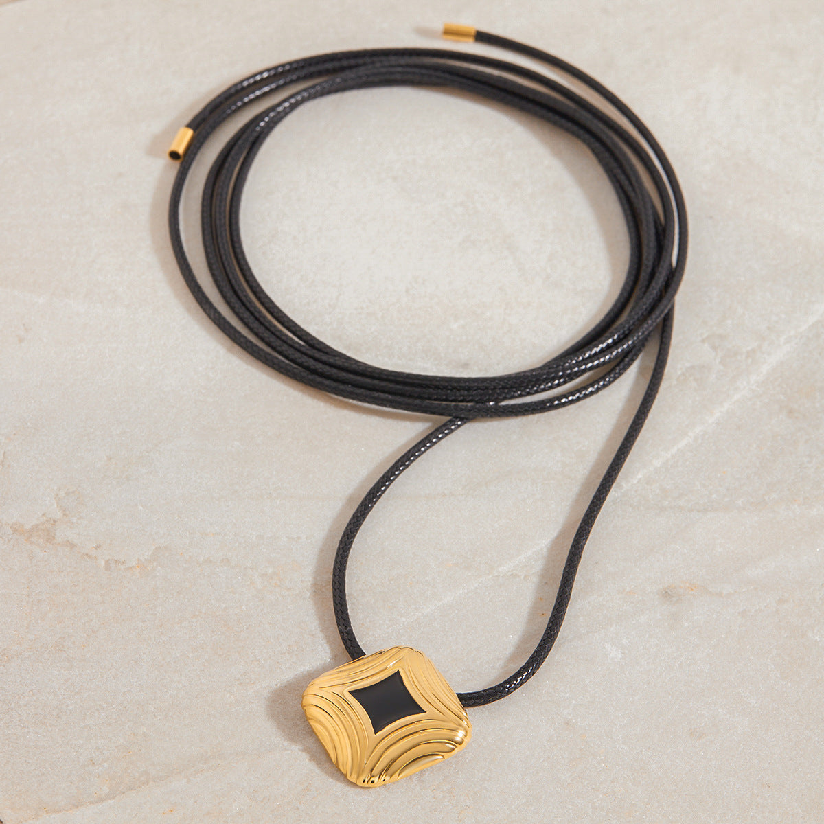 Elegant Square Black Drip Oil Plated Titanium Steel Necklace for Women