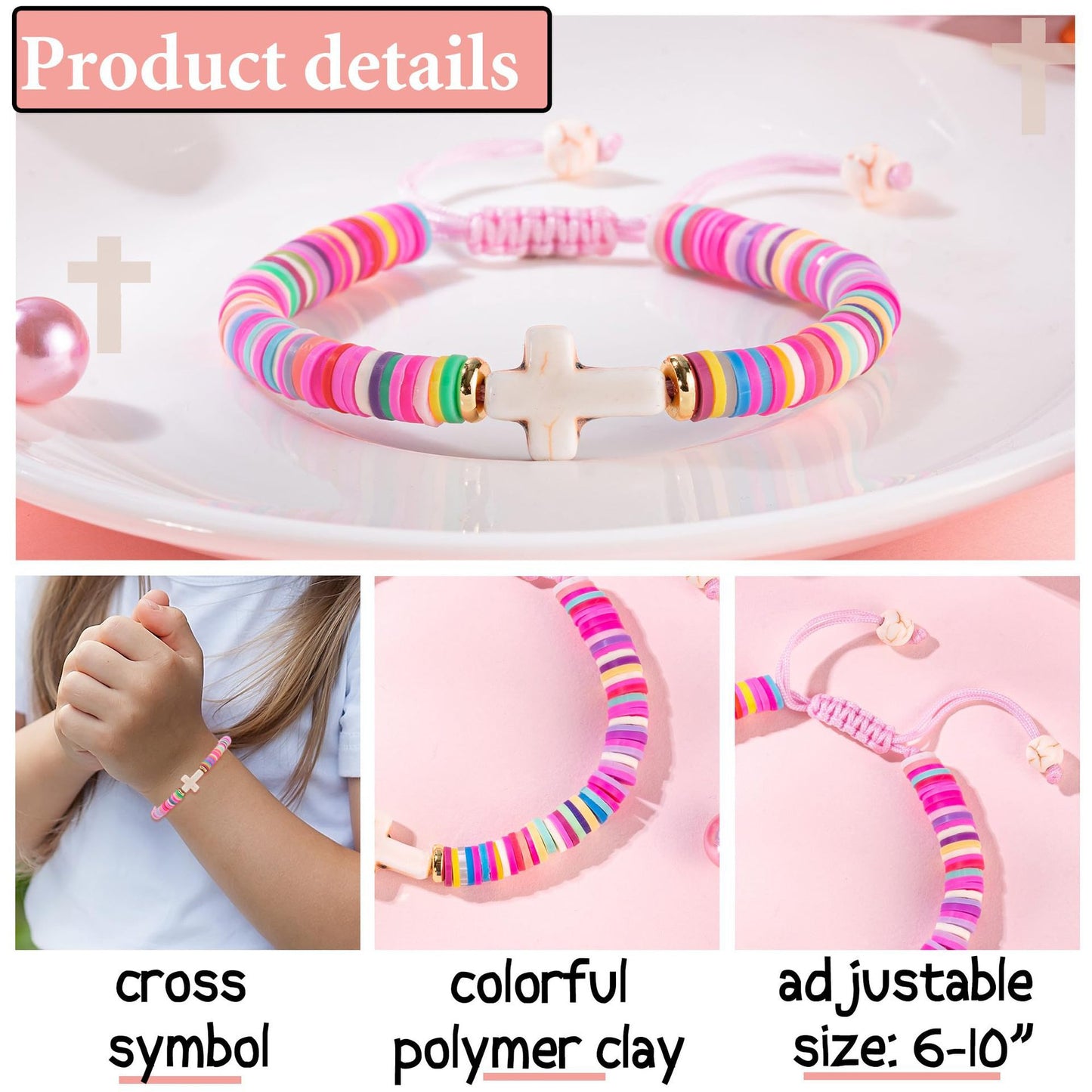 Bohemian Handmade Woven Heart Cross Resin Charm Bar Bracelet