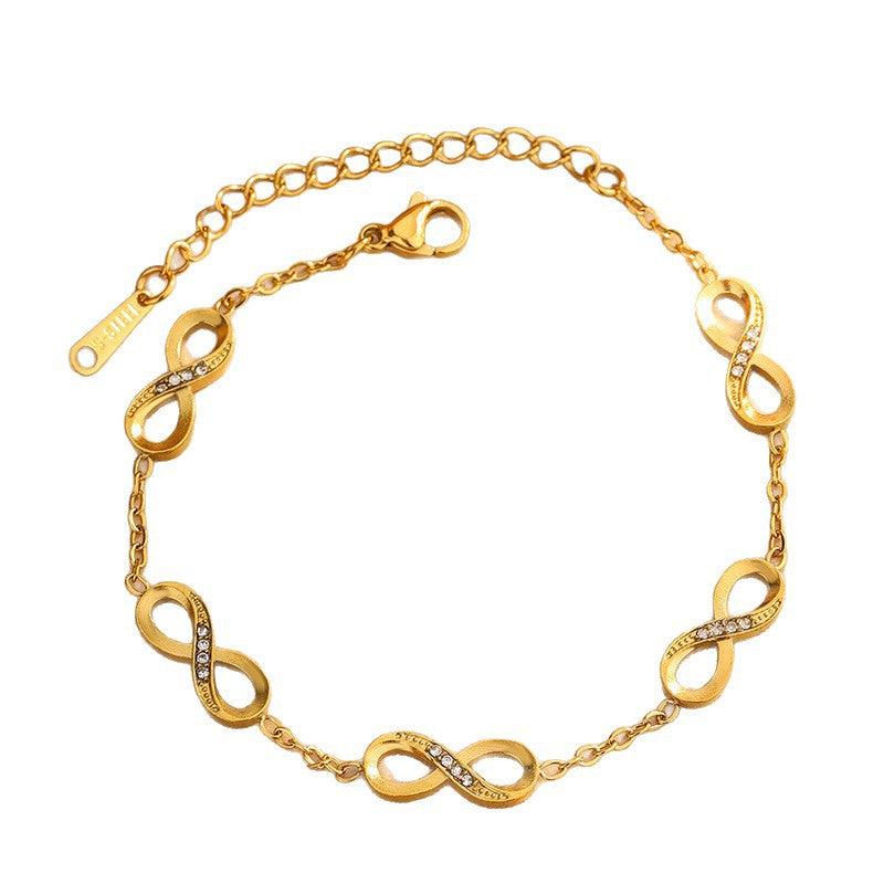 Set di gioielli da donna casual in acciaio inossidabile con simbolo dell'infinito, con collana, bracciale e orecchini con catena a cavo placcata