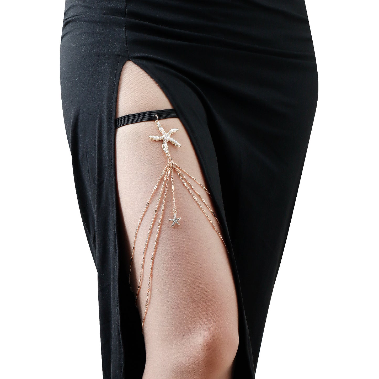 Summer Ocean-Themed Starfish-Shaped Alloy Anklet with Elastic Band and Tassel Detail for Women