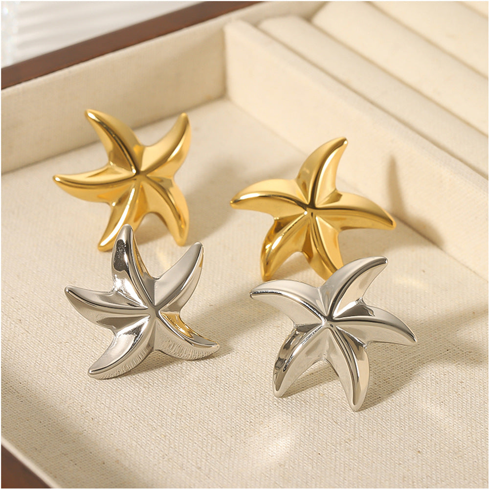 Minimalist Stainless Steel Star-Shaped Earrings with 18K Gold Plating for Women Ocean-Inspired Geometric Animal Design