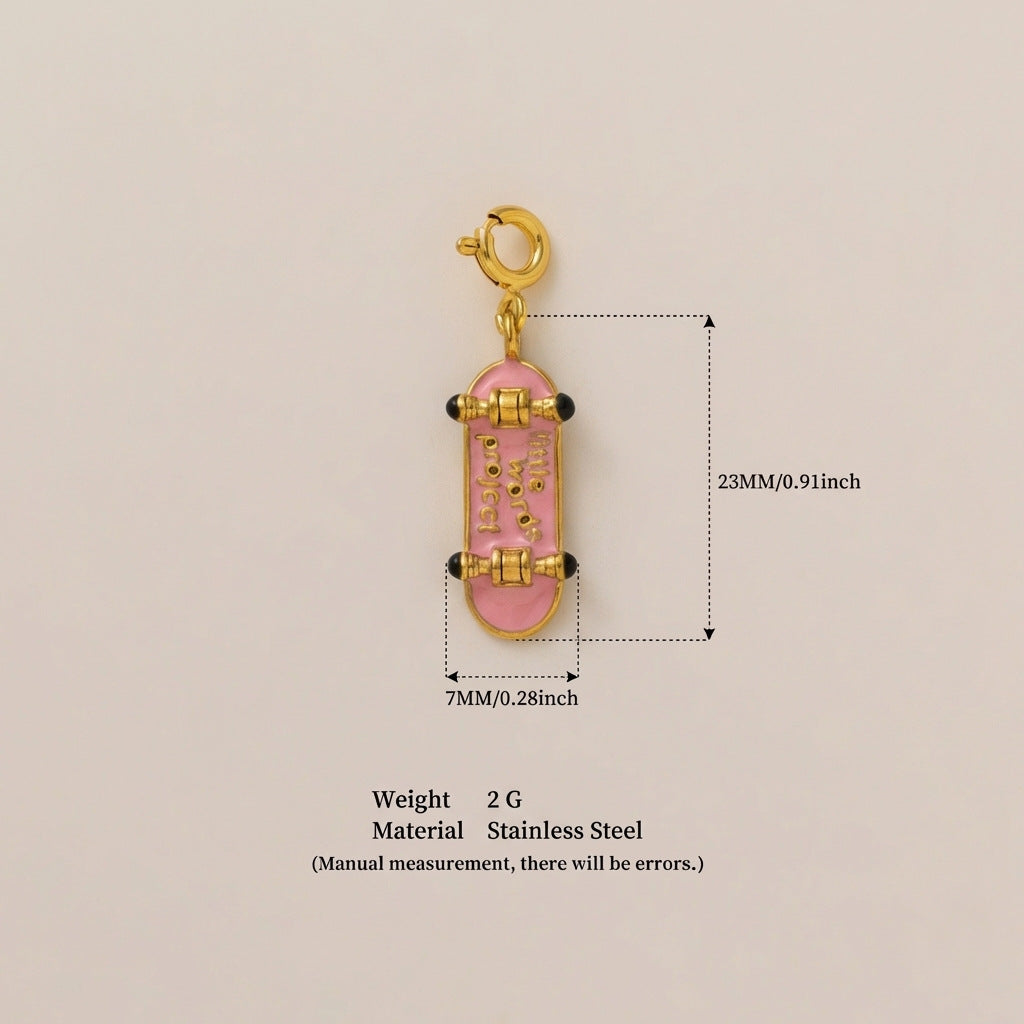 Minimalist Luxury 18K Gold Plated Stainless Steel Charm Bar Necklace with Skateboard Lock Key Hammer Pendants for Unisex