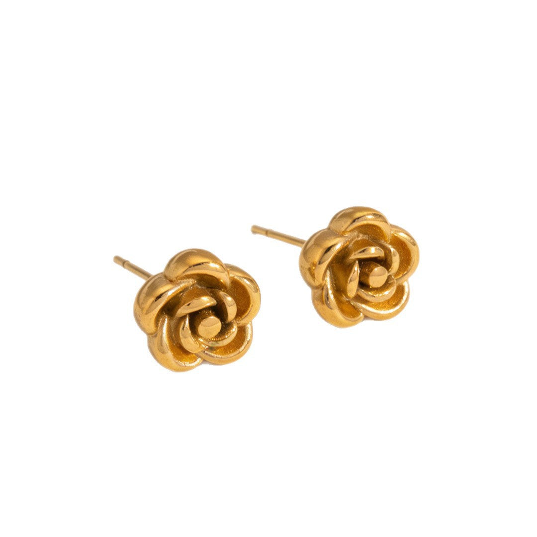 Vintage Elegant Gold Plated Stainless Steel Floral Necklace and Earring Set for Women