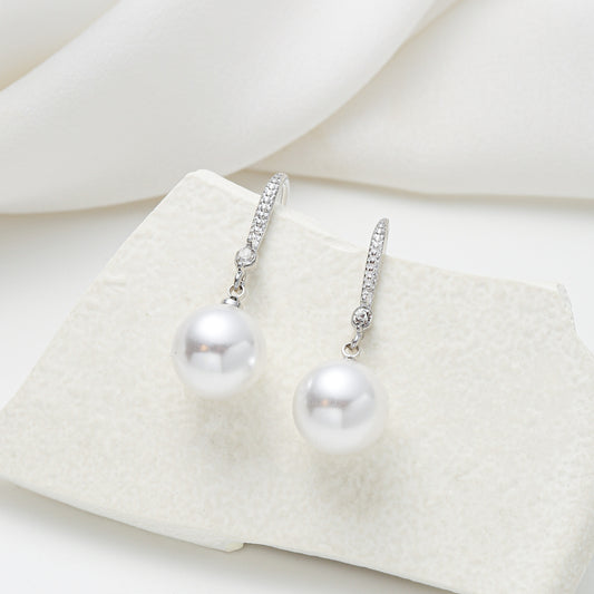 Minimalist Teardrop-Shaped Pearl and Zirconia Inlay Stud Earrings in Copper with Elegant Sophisticated Design