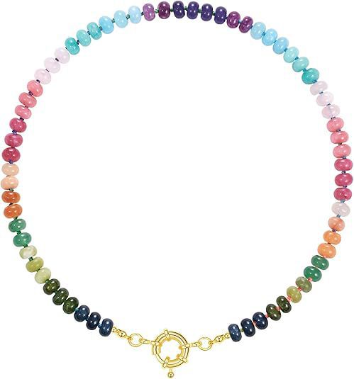 Sweet 8mm Natural Stone Bead Necklace Stainless Steel Geometric Round Ball Chain for Women