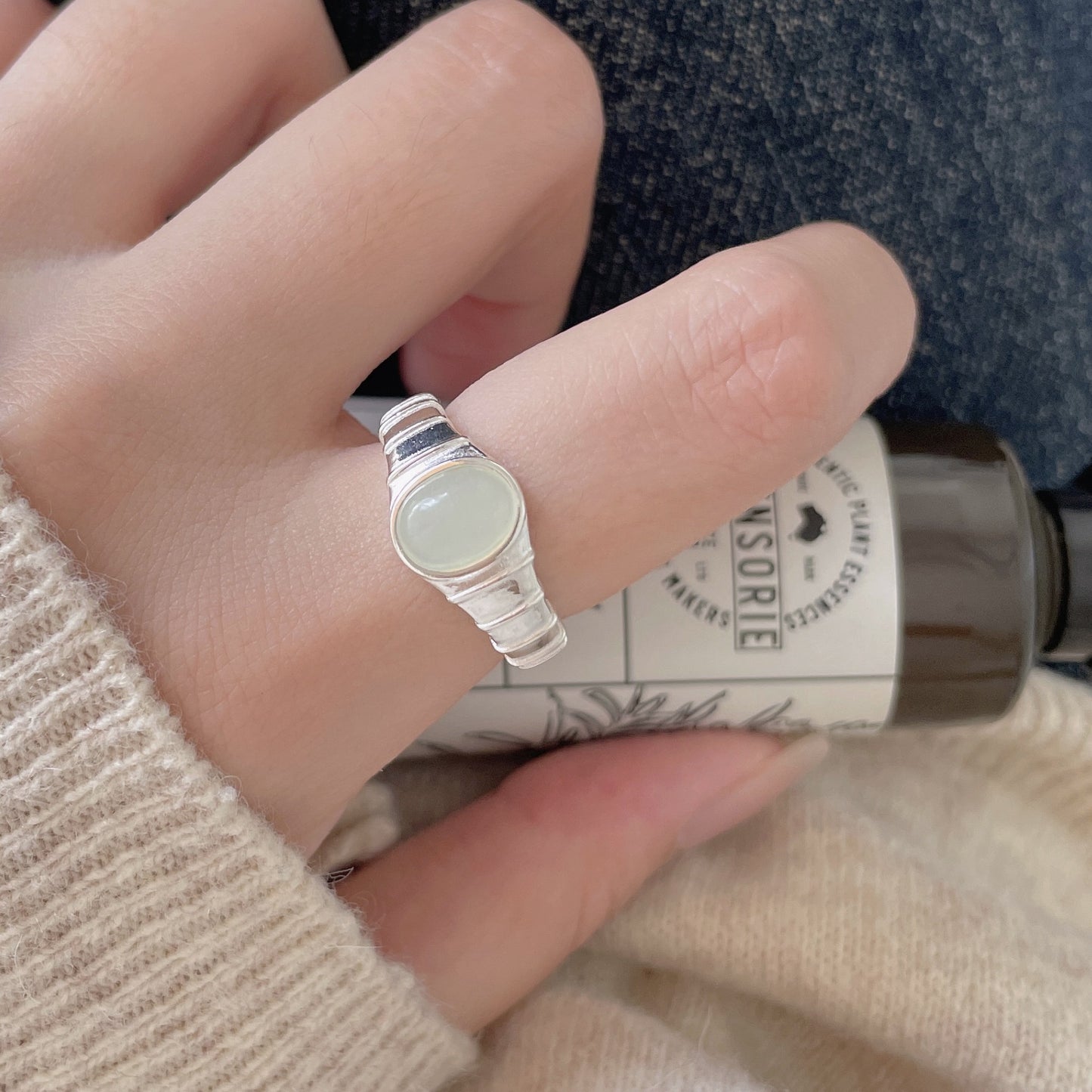 Sweet 925 Sterling Silver Oval Heart Crystal Ring Geometric Plated