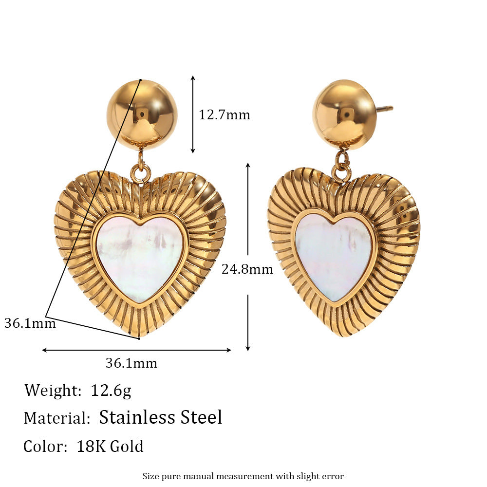 Orecchini a Cuore in Acciaio Inossidabile Stile Vintage con Placcatura Oro 18K e Lucentezza Ispirata alla Conchiglia da Donna