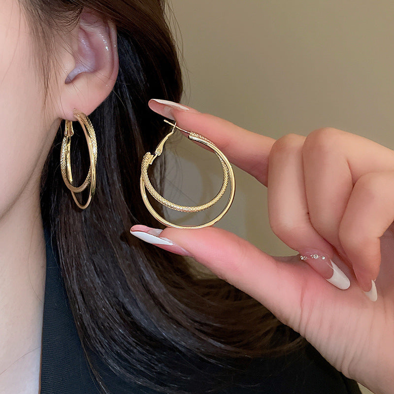 Orecchini a Cerchio Geometrici in Ferro Placcato Argento da Donna, Stile Minimalista Casual per Ufficio, Gioielli Eleganti di Ispirazione Vintage per Tutti i Giorni