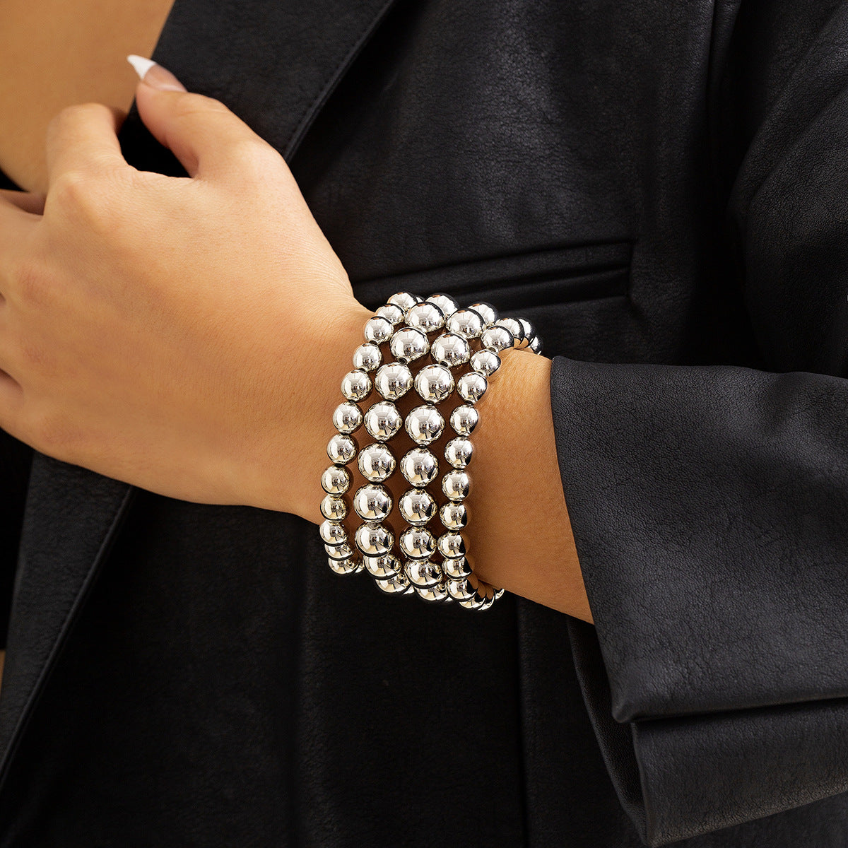 Pulsera de cadena con abalorios geométricos estilo punk para mujer con detalles metálicos galvanizados