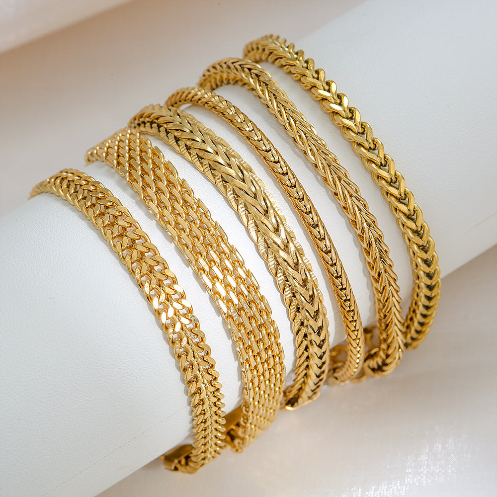 Pulsera Minimalista en V de Acero Inoxidable con Baño de Oro de Doble Fila para Hombres y Mujeres con Acentos Hip-Hop y Retro