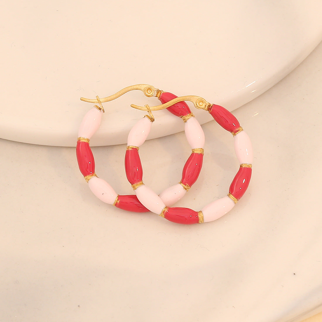 Fashionable Geometric Stainless Steel Earrings with Enamel Finish for Women