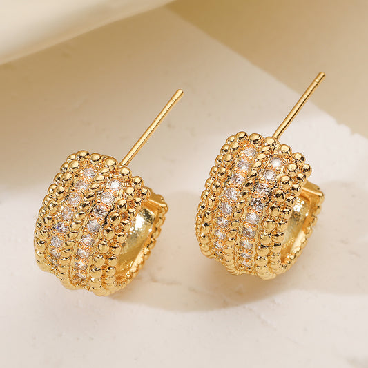 Minimalist Vintage 18K Gold Plated Brass Geometric Cubic Zirconia Earrings for Women