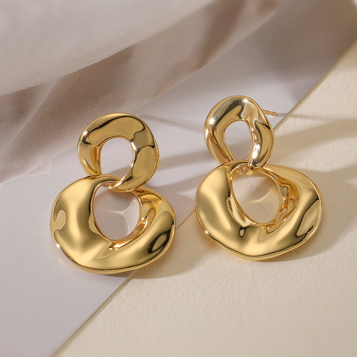 Vintage Geometric Copper Earrings with Real Gold Plating for Women Minimalist Irregular Shape Fashion Ear Jewelry