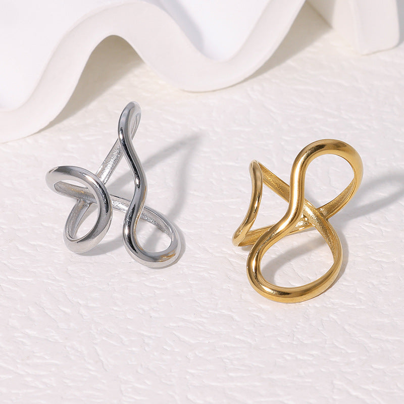 Minimalist Geometric Line Design Stainless Steel Adjustable Finger Ring for Women