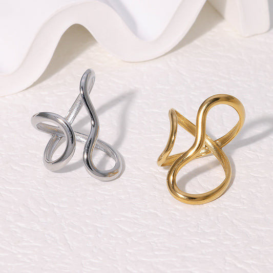 Anello da dito regolabile da donna in acciaio inossidabile con design geometrico a linea minimalista
