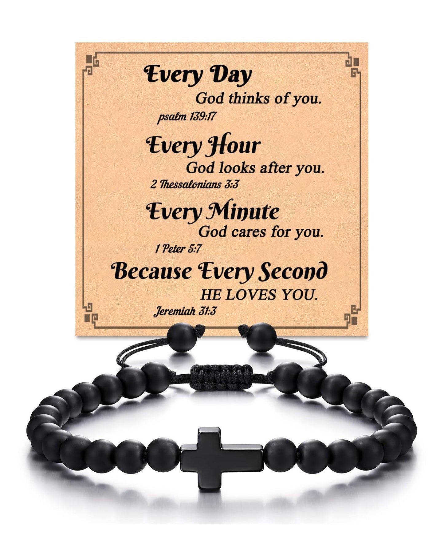 Matte Black Agate Cross Beaded Bracelet for Men
