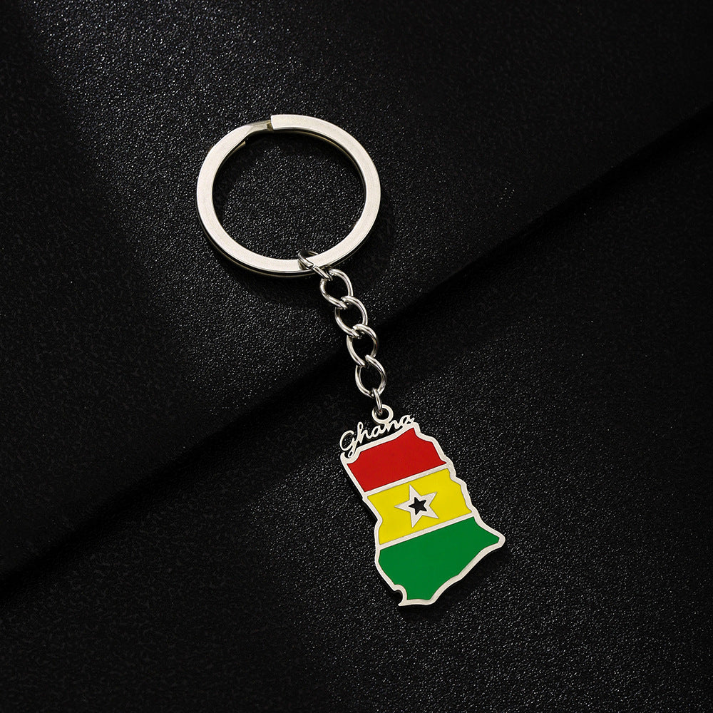 Portachiavi con Ciondolo Vintage in Stile Etnico Smaltato Ghana in Acciaio al Titanio per Uomo e Donna