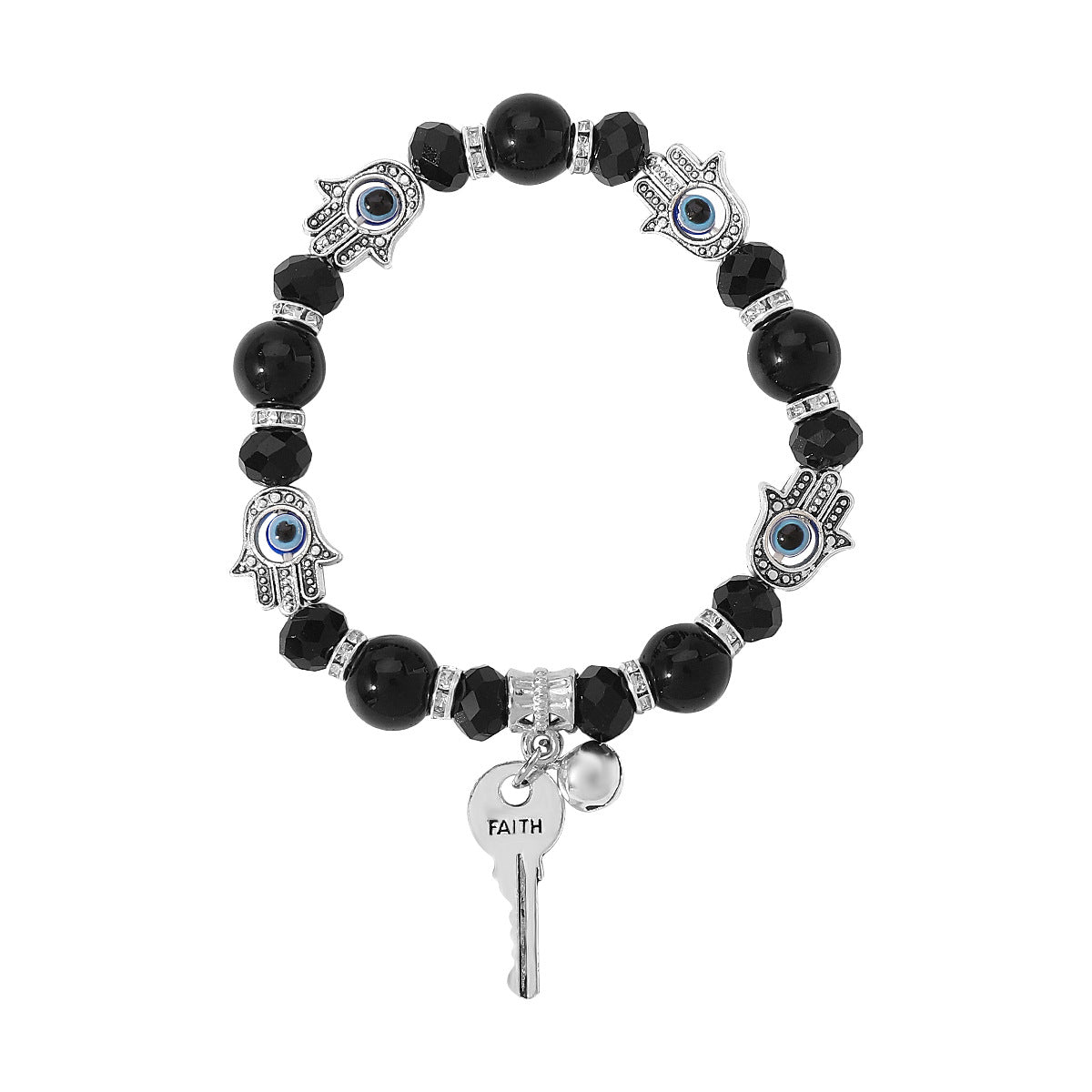 Pulsera étnica hecha a mano con forma de llave geométrica para mujer con cristal artificial y detalles de piedra natural
