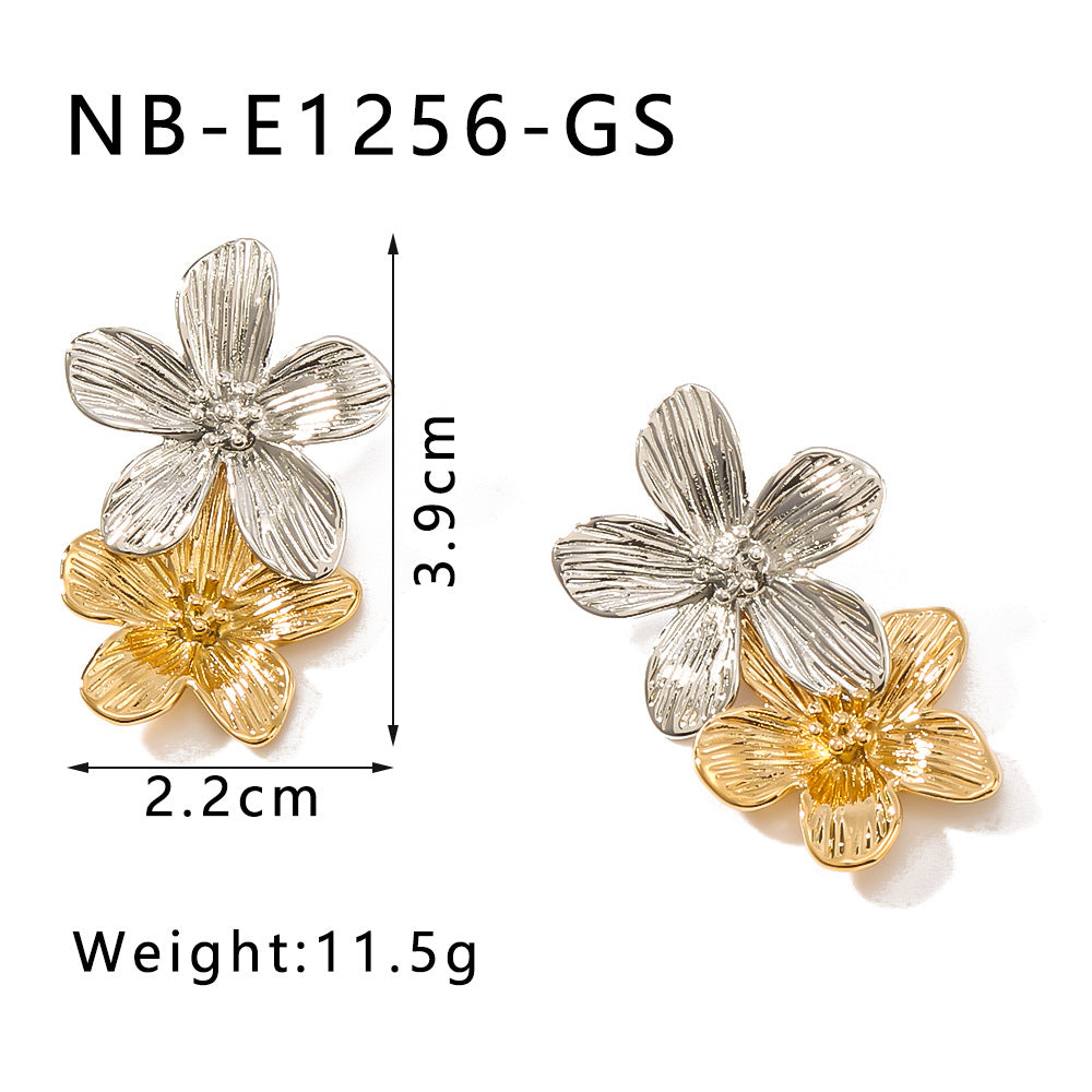 Orecchini pendenti con fiore e nappa in acciaio inossidabile placcato oro 18 carati, stile vintage francese