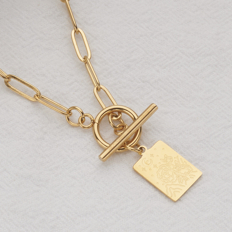 Minimalist Geometric Stainless Steel Pendant Necklace with Star and Moon Motifs, Electroplated Titanium Steel Charm, Everyday Wear Layering Chain for Women