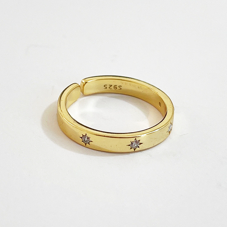 Minimalist 925 Sterling Silver Geometric Ring with Cubic Zirconia and Polka Dot Detail for Women