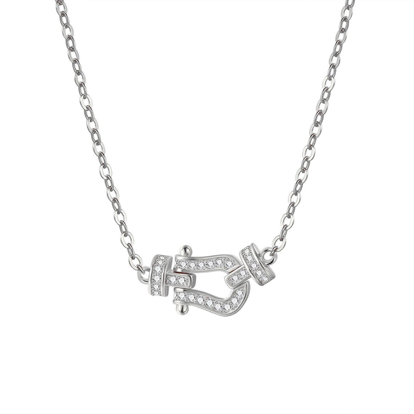 Collana Minimalista a Ferro di Cavallo a U in Acciaio al Titanio con Micro-Pavé di Strass su Catena a O per Donna e Uomo