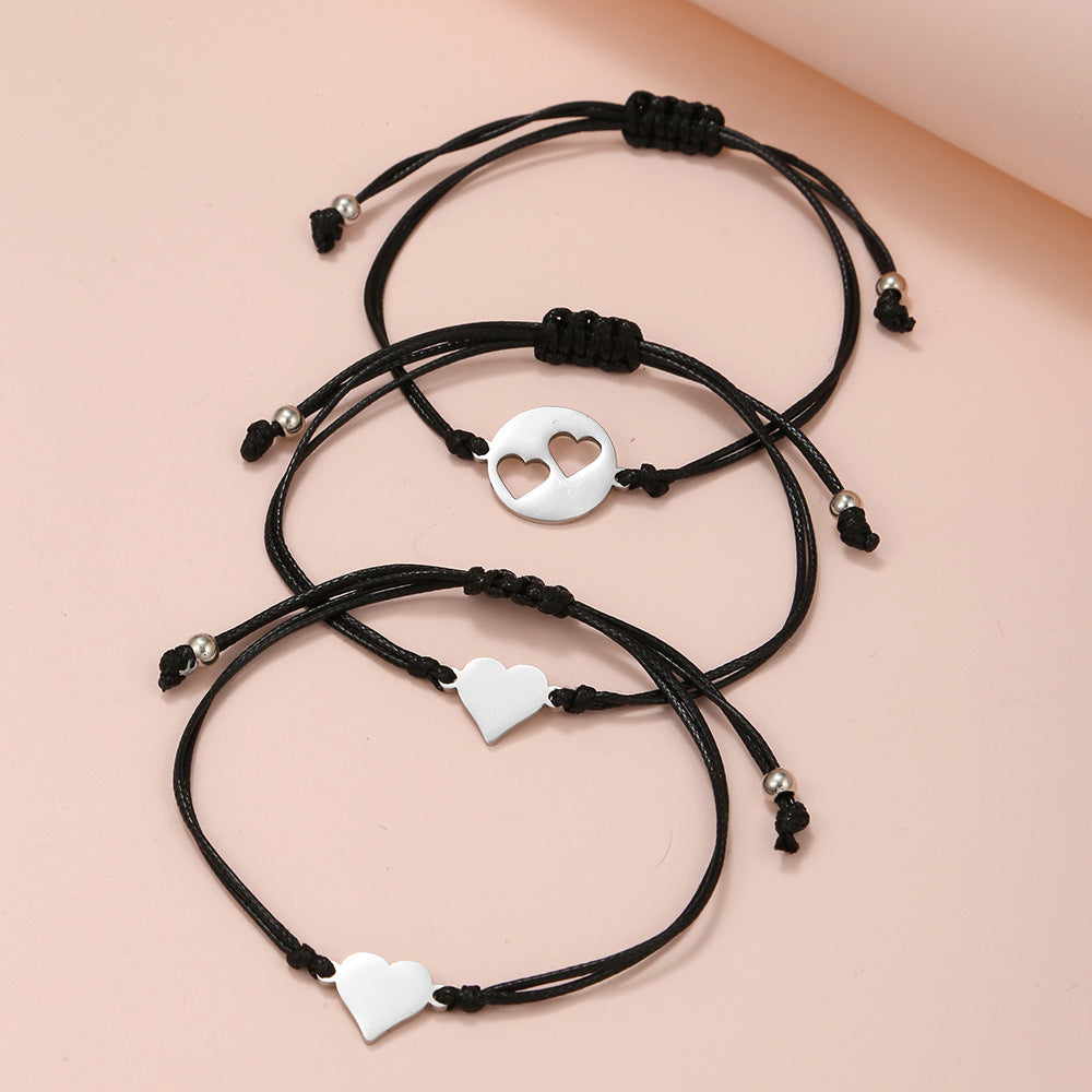 Hollow Heart Geometric Stainless Steel Bracelet Set