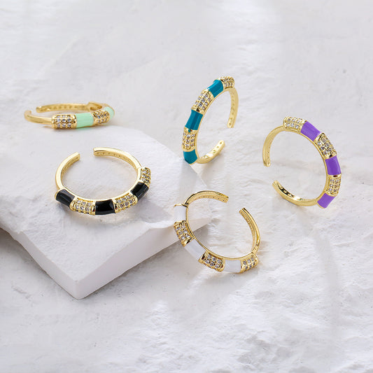 Anello Aperto Geometrico da Donna Stile Bohemien Realizzato in Rame Placcato Oro 18K e Finitura Smaltata
