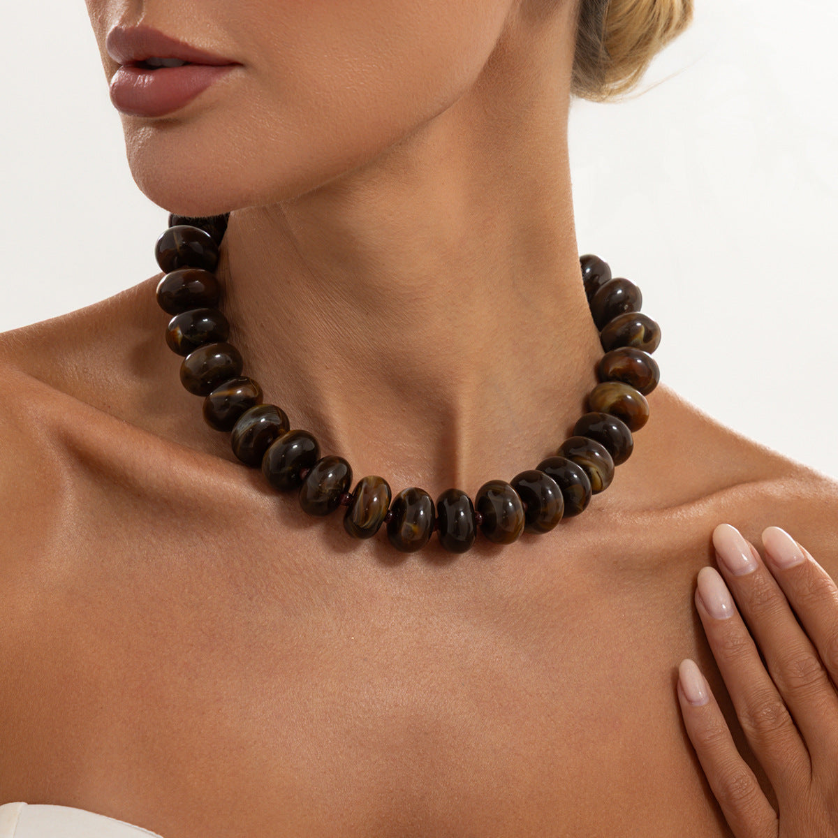 Bohemian Geometric Oval Gradient Resin Necklace for Women