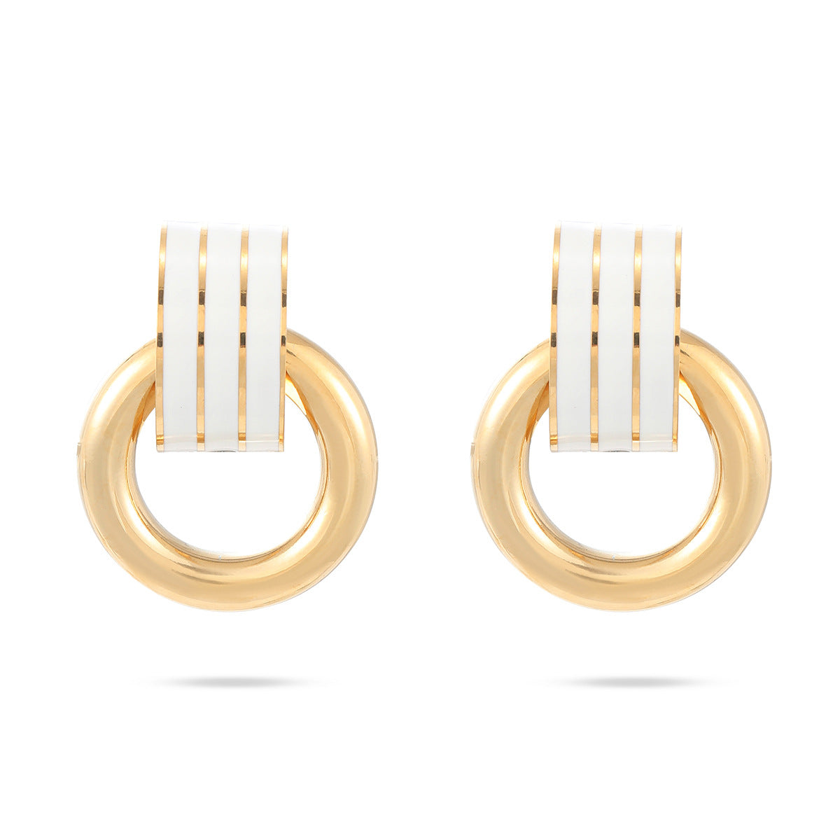 Pendientes minimalistas de acero de titanio geométricos con detalle de raya de esmalte para mujer
