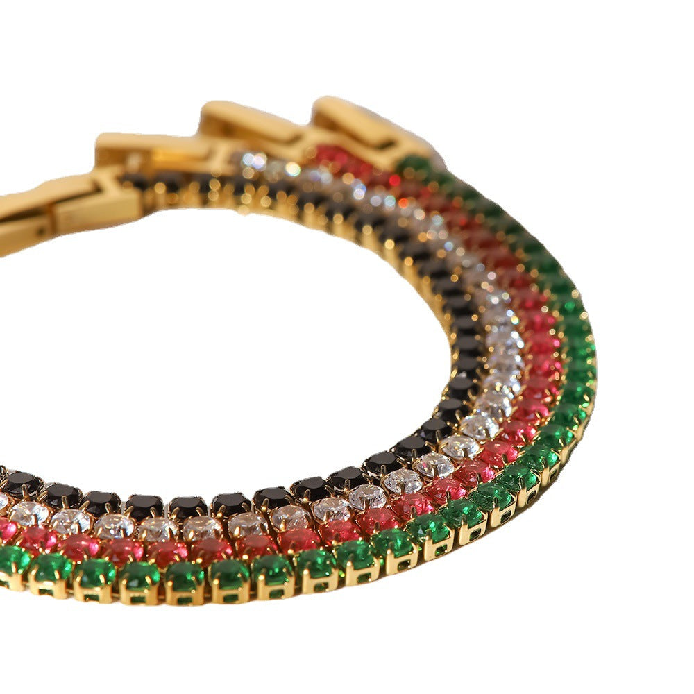 INS Style Geometric Titanium Steel Bracelet with 18K Gold Plating and Zircon Inlay for Women