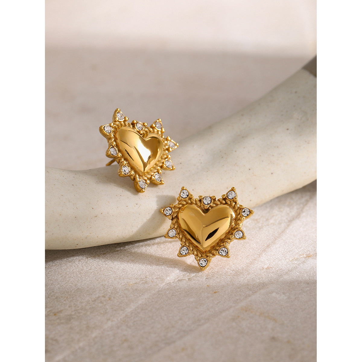 18K Gold Plated Heart Rhinestone Stainless Steel Earrings for Women