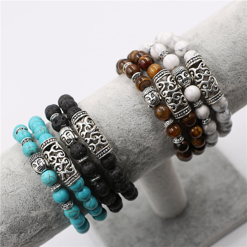 Bohemian Vintage Geometric Natural Stone Wood Beaded Bracelet Unisex