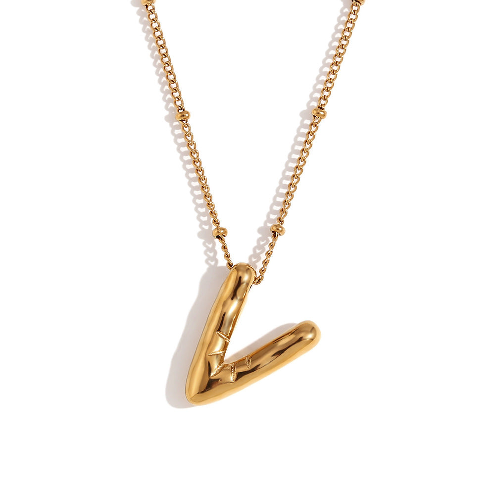 Fashionable Letter-Shaped Stainless Steel Pendant Necklace with 18K Gold Plating for Women