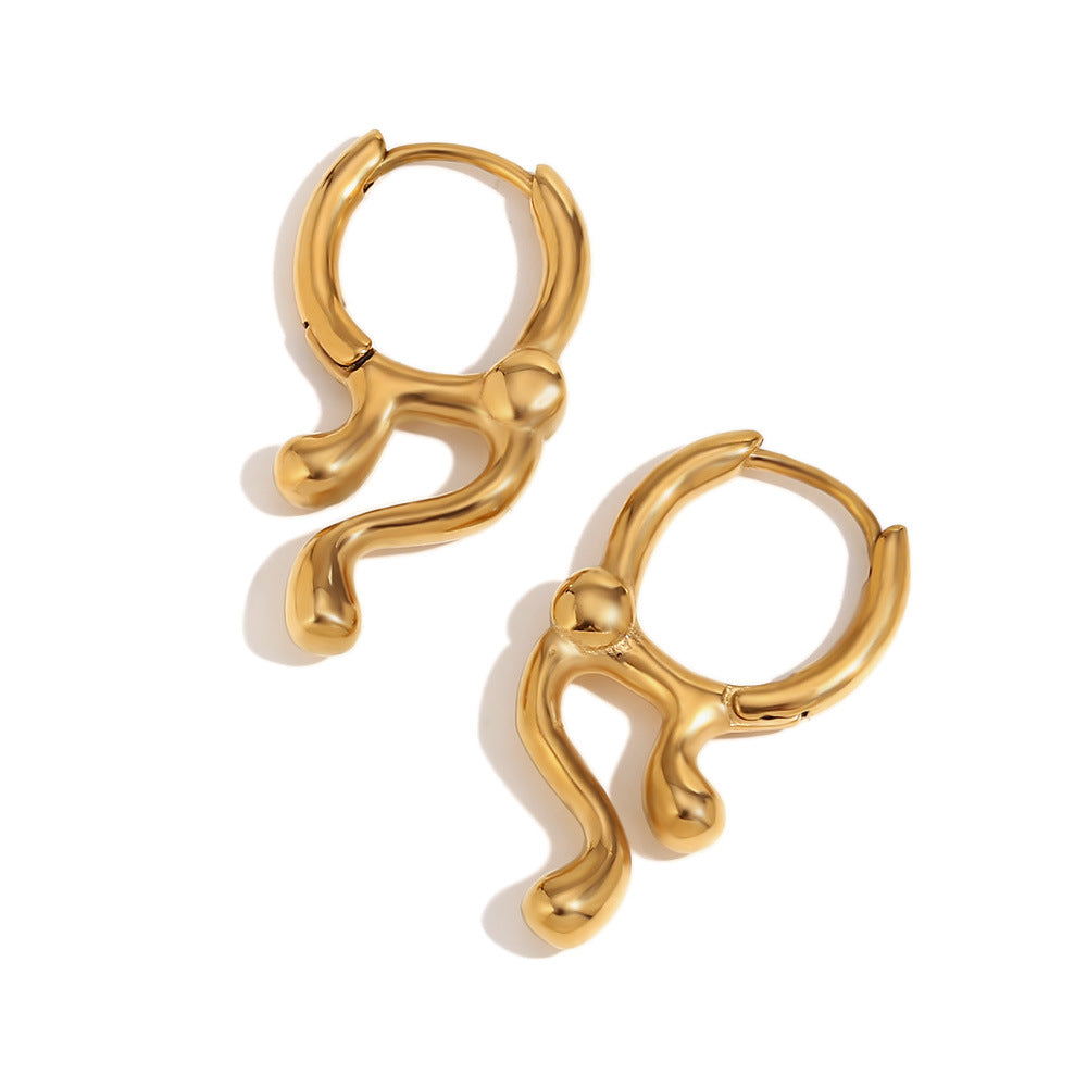 Orecchini Ear Cuff alla Moda Geometrici da Donna in Acciaio Inossidabile con Placcatura in Oro 18K e Design a Flusso Liquido
