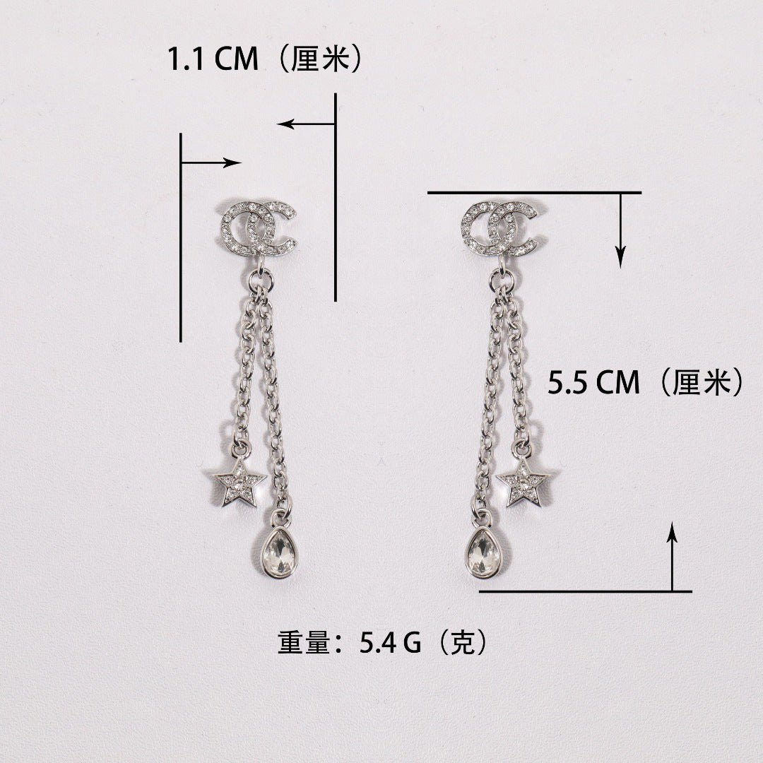 Elegant Gold Plated Brass Geometric Star Teardrop Letter Earrings with 925 Sterling Silver Posts for Women