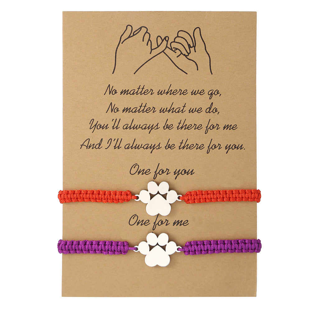 Unique Geometric Heart Titanium Steel Stainless Steel Handmade Beading Bracelet with Wax Cord and Card