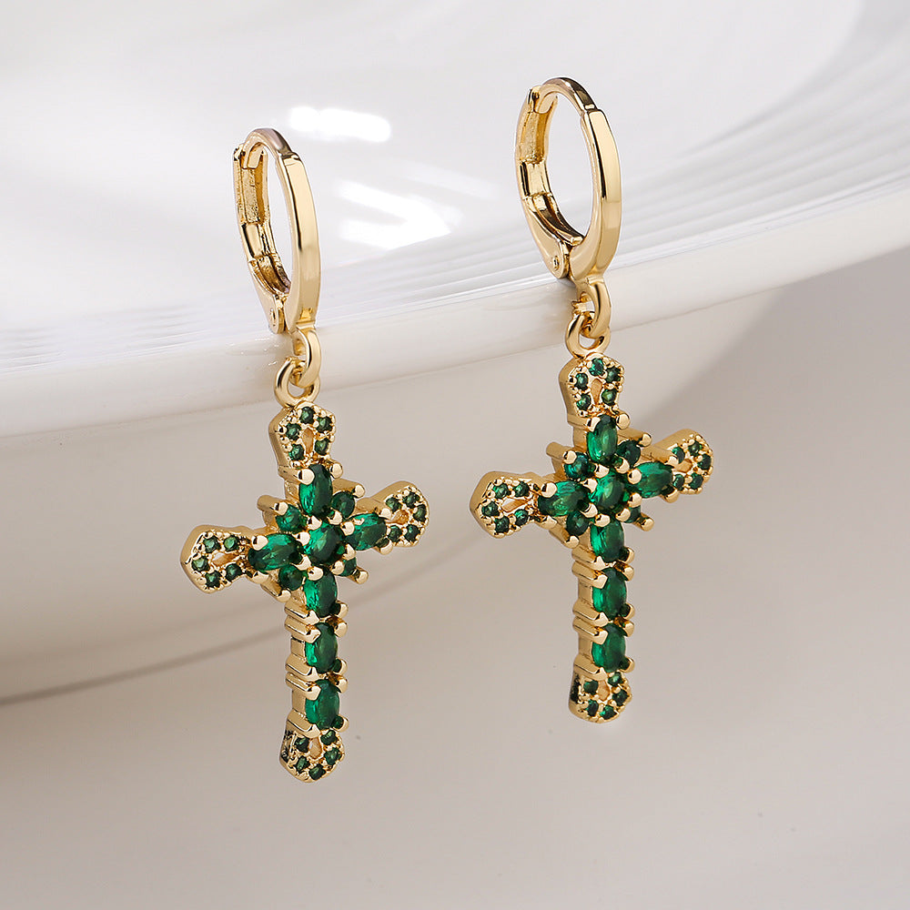 Orecchini geometrici in rame con placcatura in oro 18 carati e accenti di zirconi da donna, gioielli minimalisti alla moda