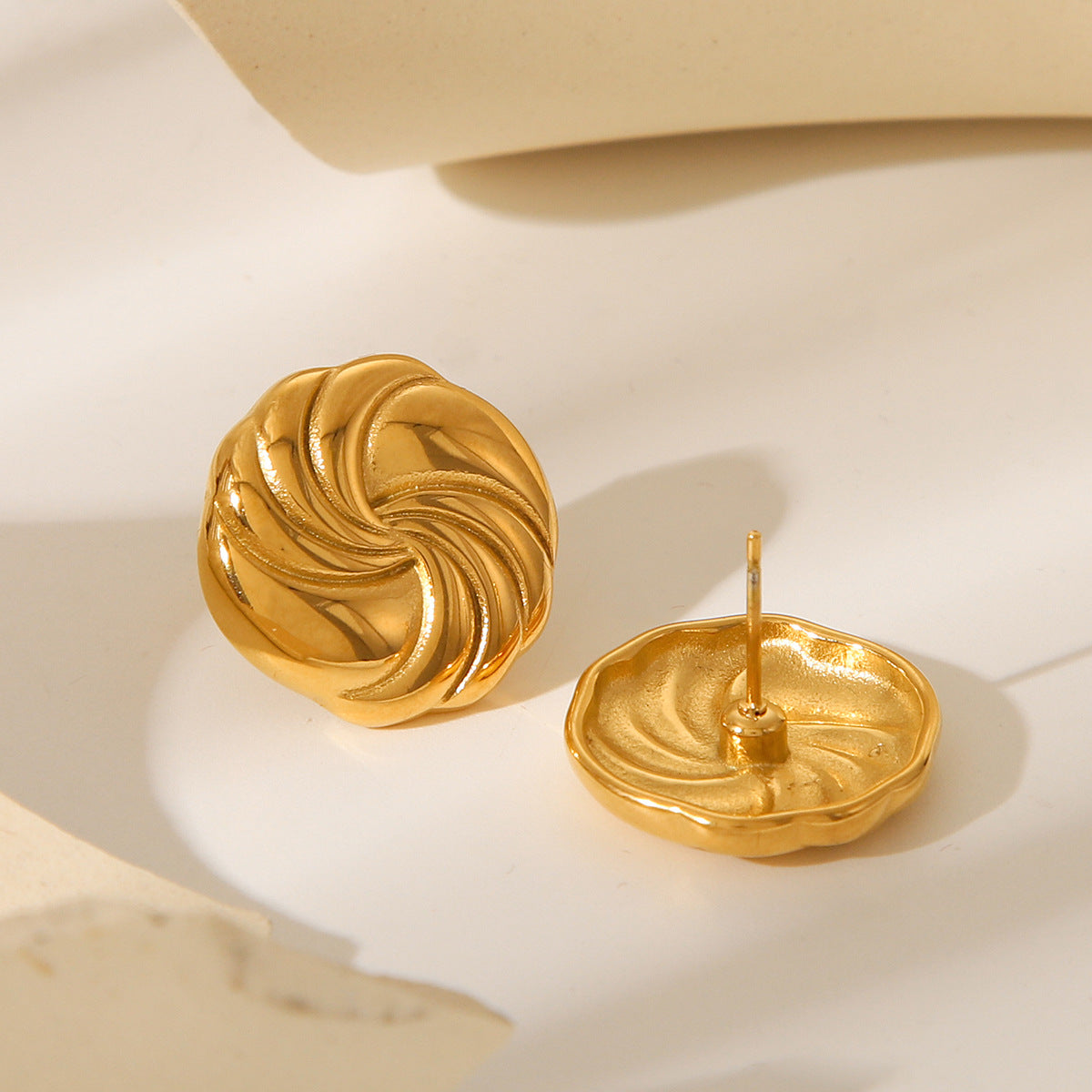 INS Style Geometric Circular Swirl Titanium Steel Earrings for Women with Plating Finish