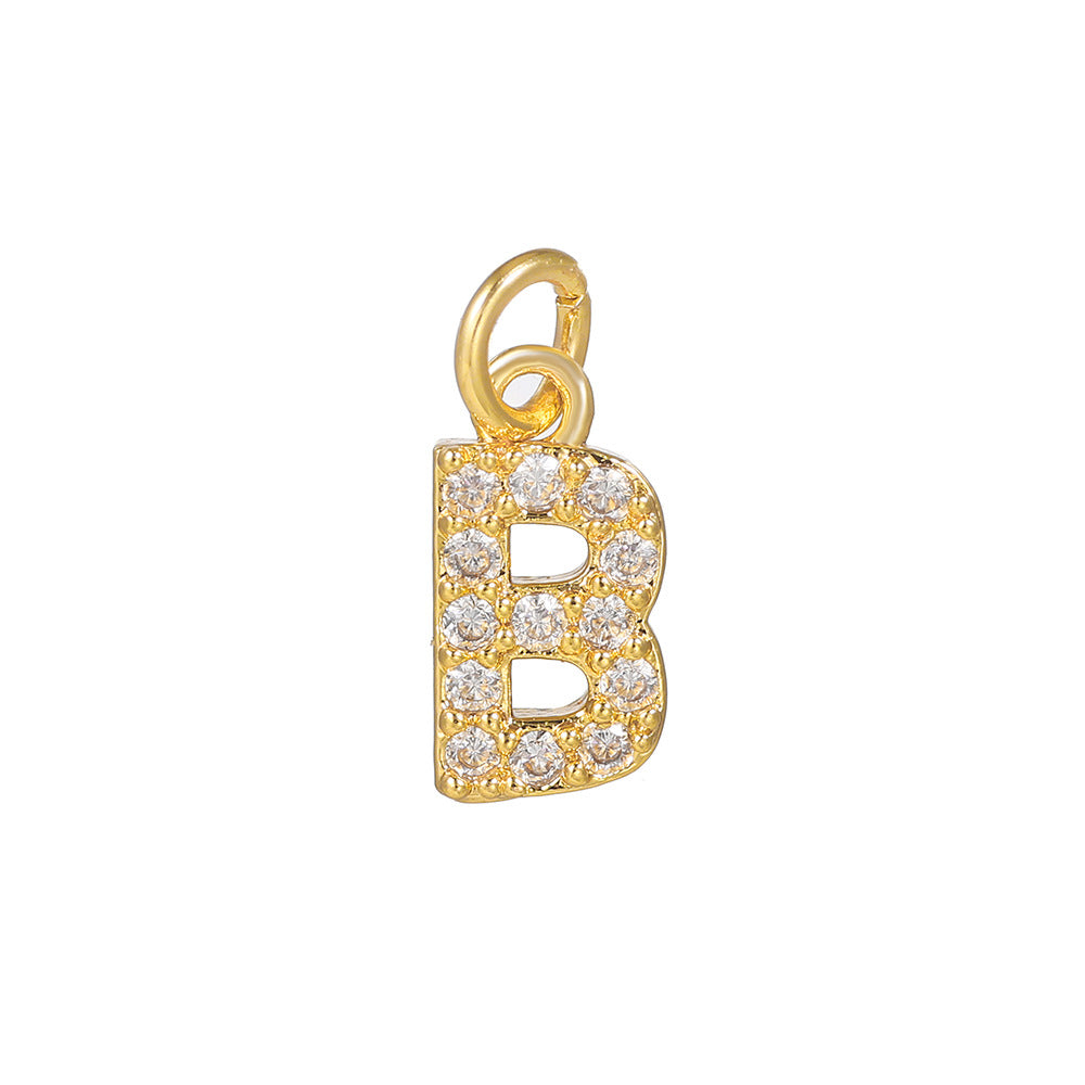 14K Gold Plated Brass Letter Pendant with Cubic Zirconia Charm Bar