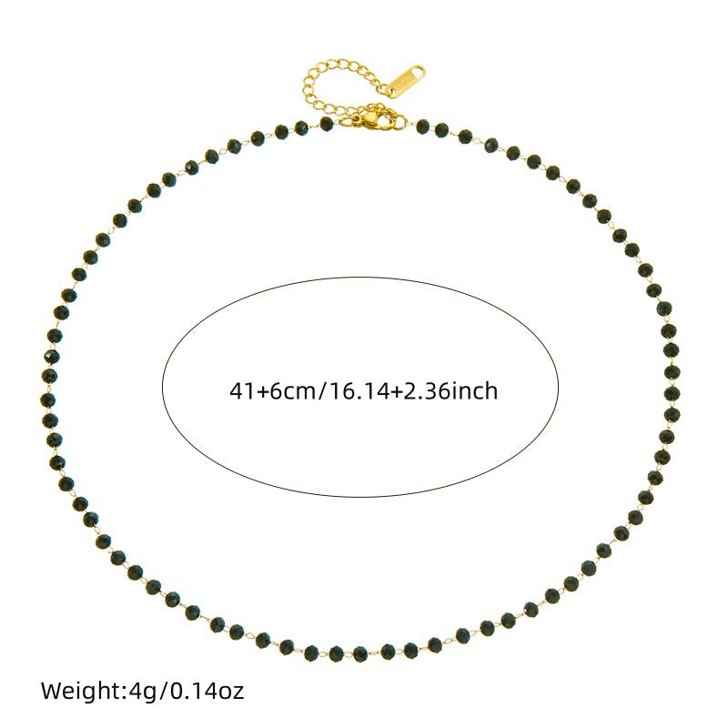 Set di collana e bracciale da donna bohémien vintage in acciaio inossidabile con perline nere in resina