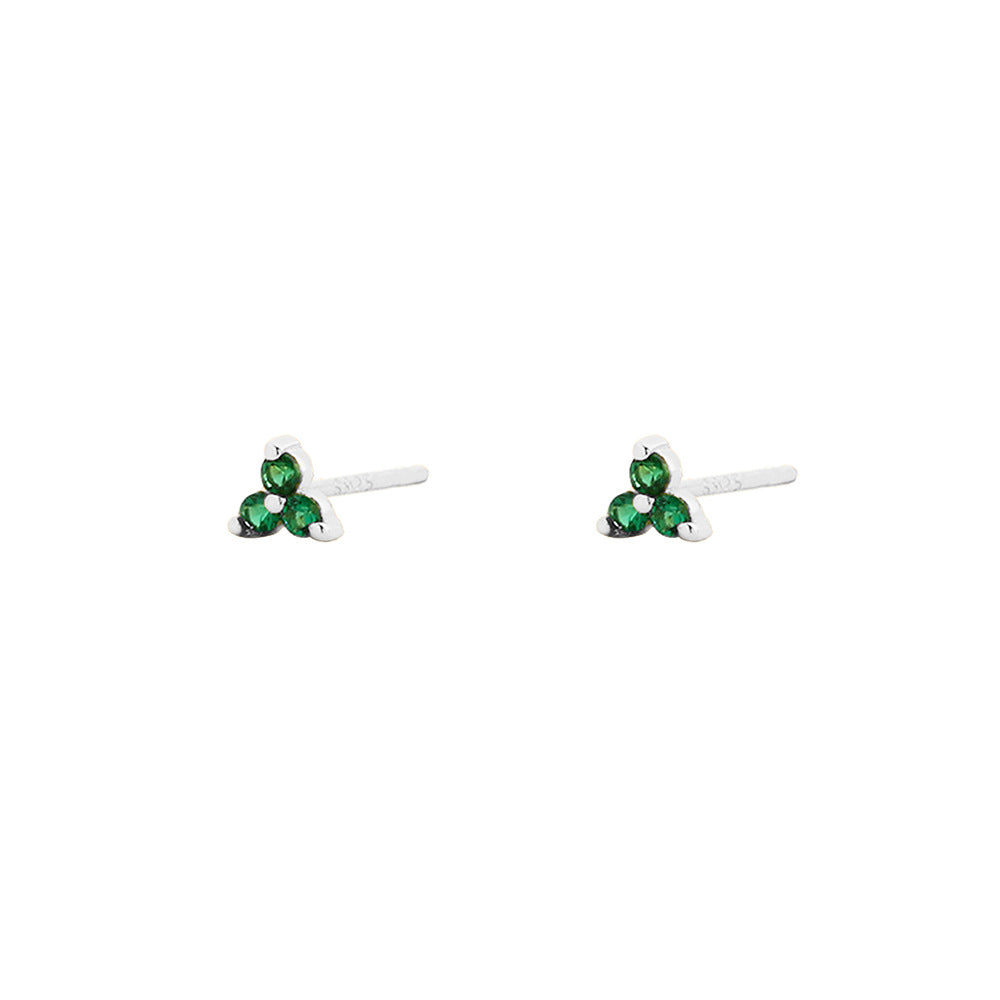 Elegantes Pendientes de Plata de Ley 925 con Forma de Trébol, Esmalte Verde Esmeralda y Detalles de Pedrería para Mujer