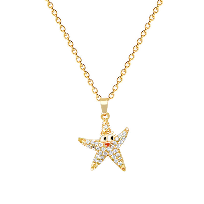 Sweet Drip Oil Star Rhinestone Titanium Steel Necklace for Unisex