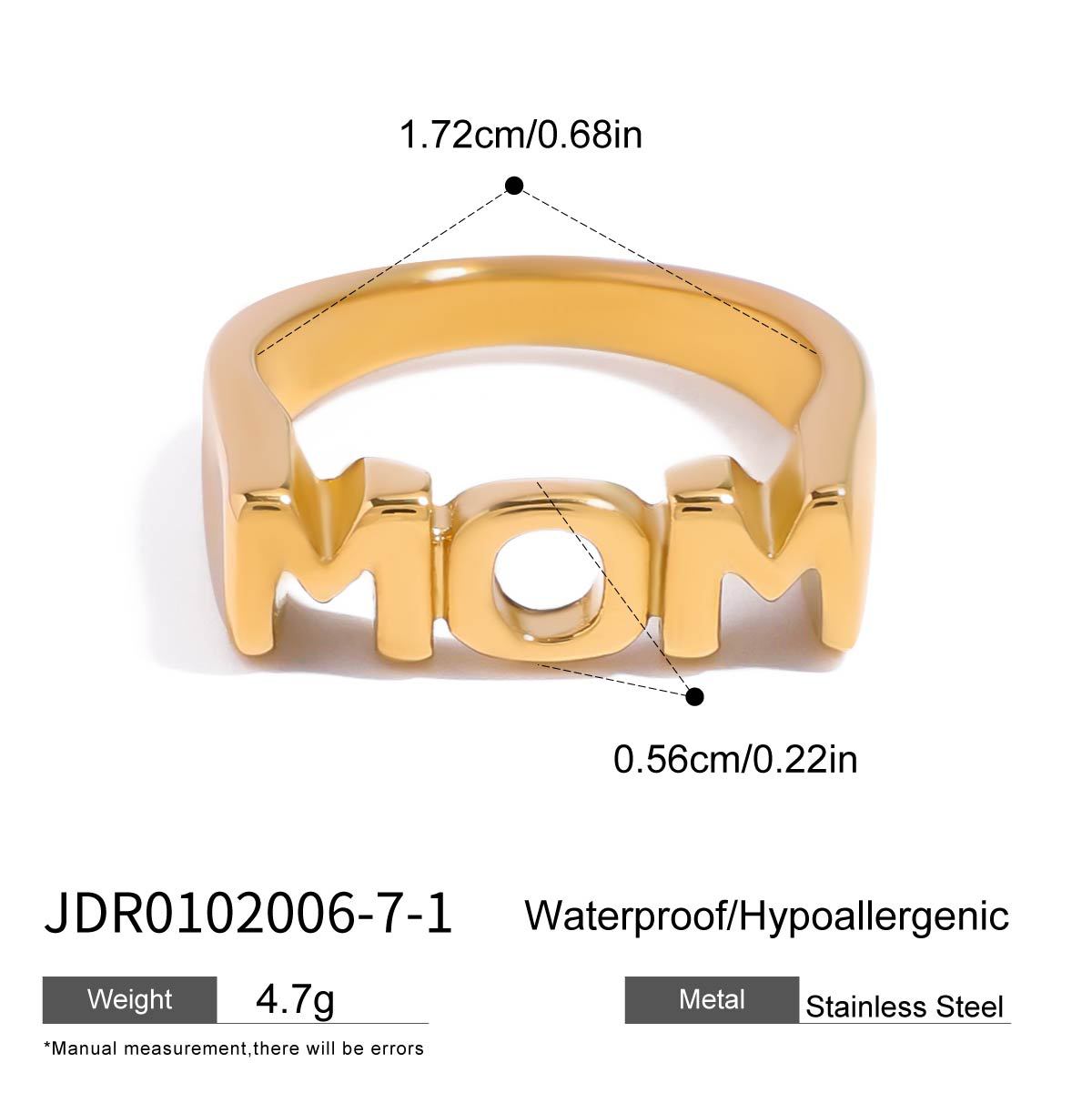 Anello da donna minimalista a forma di lettera geometrica in acciaio al titanio con finitura placcata