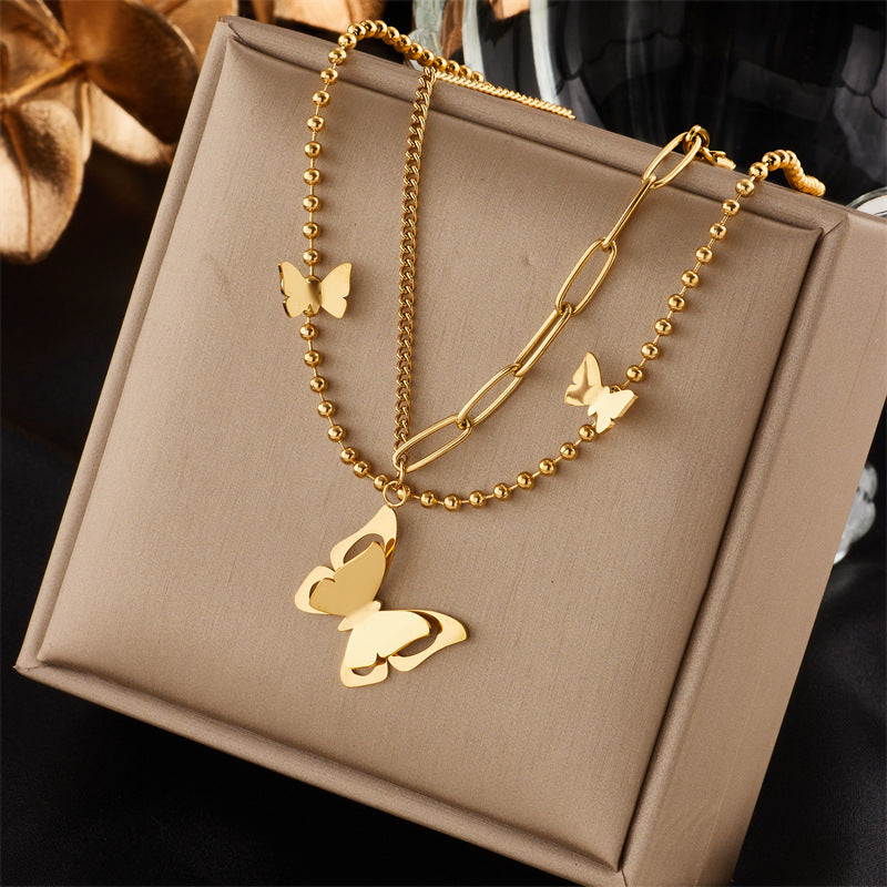 Fashionable Vintage-Inspired Titanium Steel Necklace with Star Moon and Round Pendant on Chain