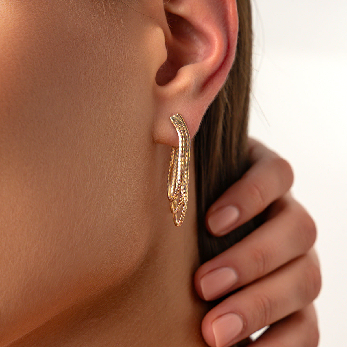Minimalist Geometric Plated Iron Snake Chain Tassel Earrings for Women