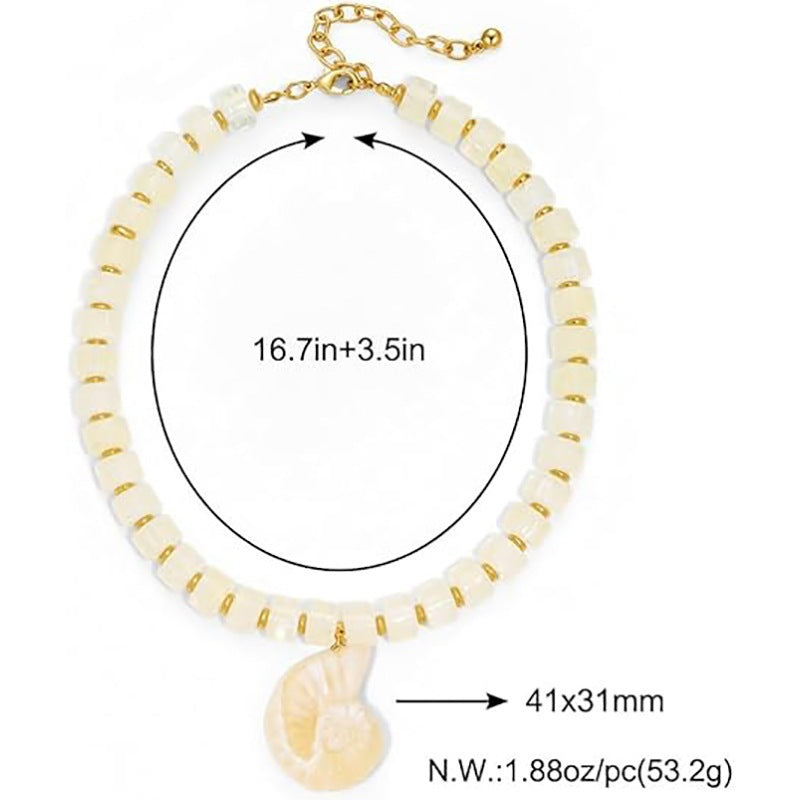 Casual Geometric Shell Pendant Resin Beaded Necklace for Women