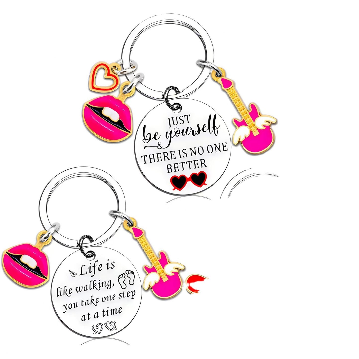 Minimalist Heart Shape Stainless Steel Keychain with Printed Pattern