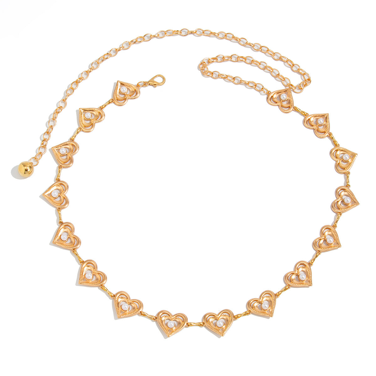 Cadena Bohemia Minimalista de Metal con Forma de Corazón para la Cintura con Detalles Calados y Perlas para Mujer
